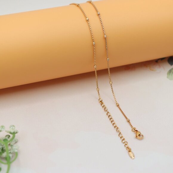 "Delicate Rose Gold Plated Chain Necklace with Bead Accents,  XPNL0155 - Picture 11 of 12